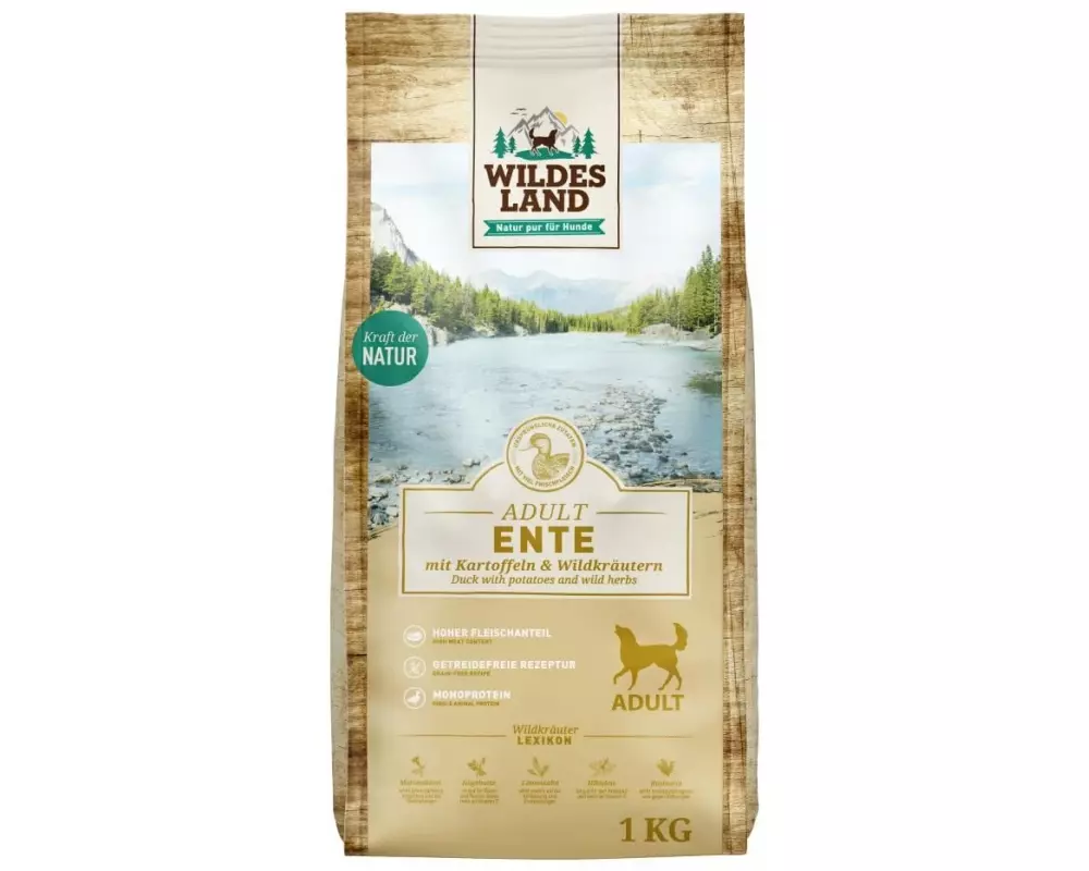 Wildes Land Trockenfutter Ente mit Kartoffeln & Wildkräutern, 1 kg