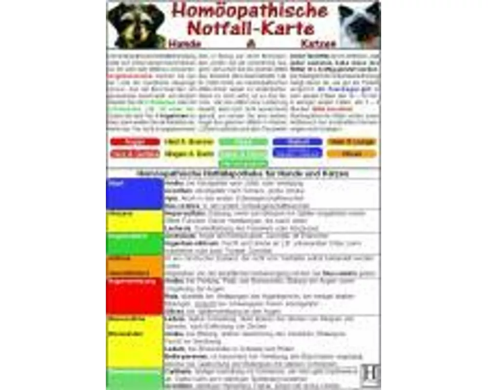 Homöopathische Notfallkarte für Hunde und Katzen DIN A5