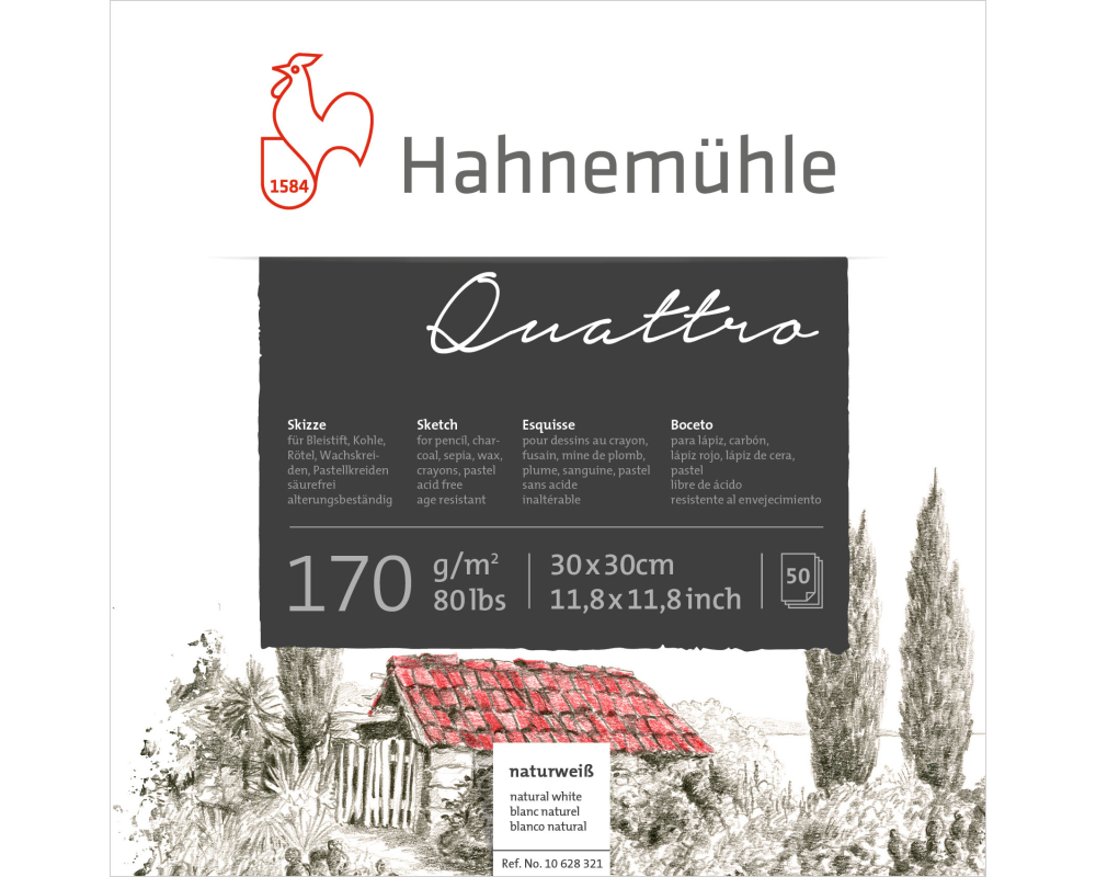 HAHNEMÜHLE Skizzenbl. Quattro 30x30cm 10628321 weiss, 170g 50 Blatt