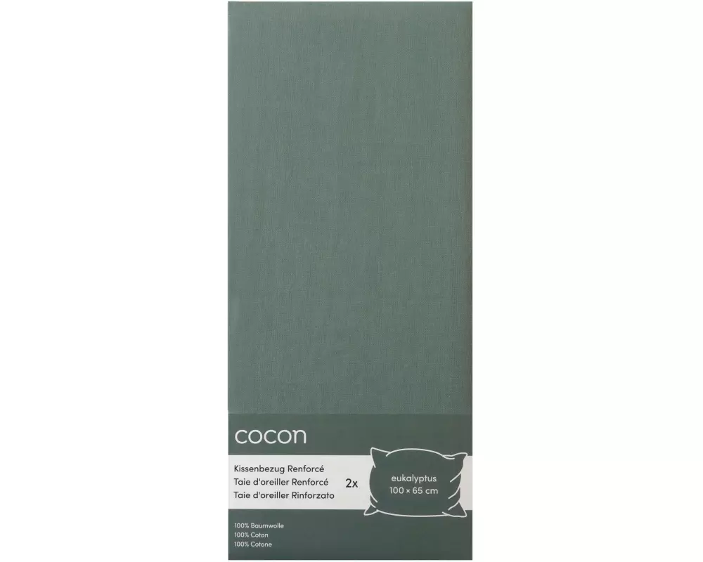 COCON Kissenbezug Renforcé 100 x 65 cm, Eukalyptus, 2 Stk.