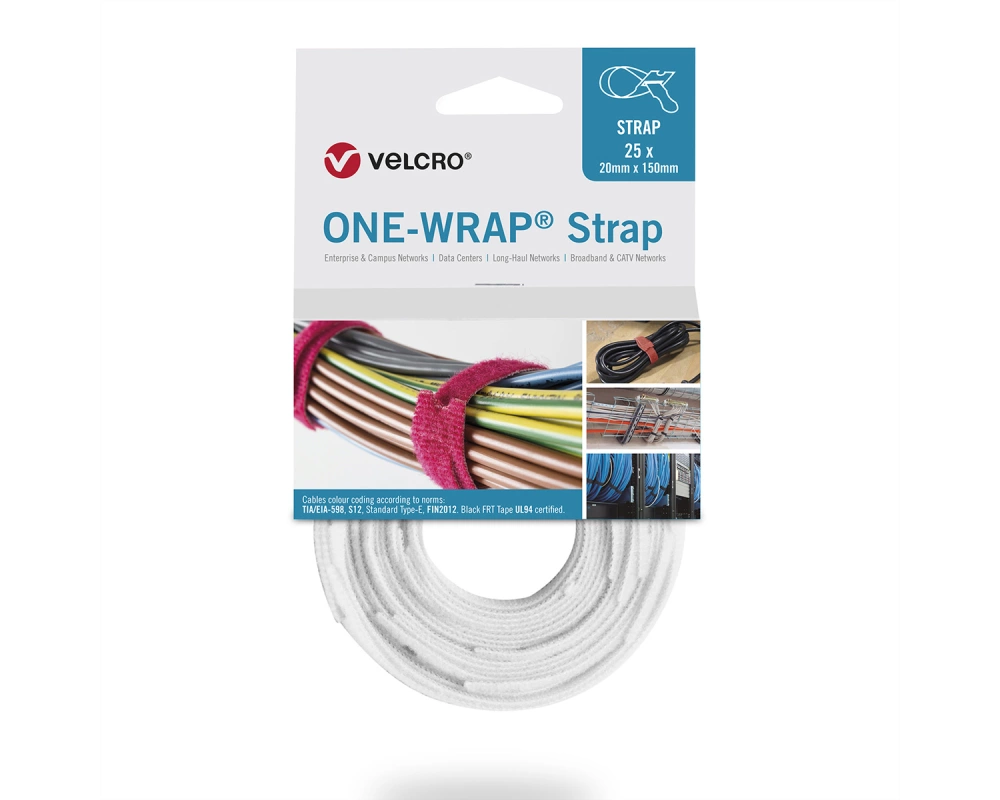 VELCRO One Wrap Strap 13mm x 200mm, 25 Stück, weiß