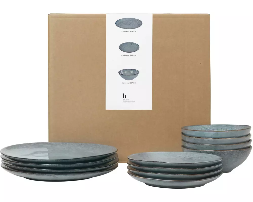 Broste Copenhagen Nordic Sea Steingut Rund Blau 12 Teile