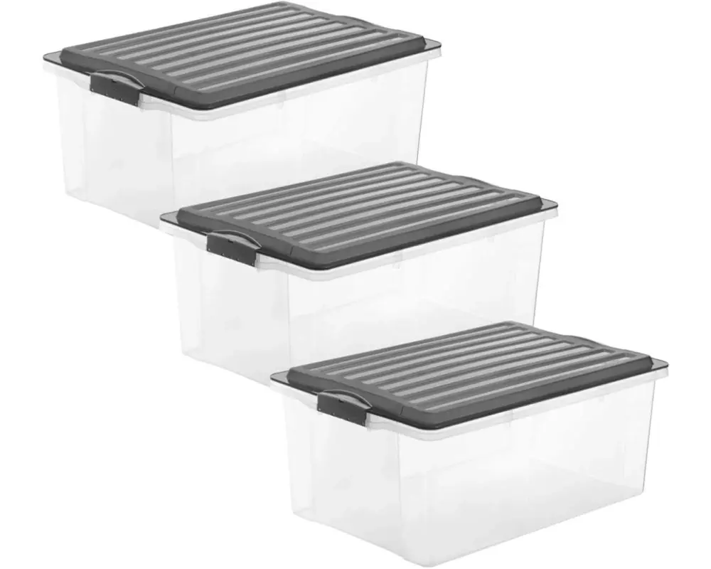 Rotho Aufbewahrungsbox COMPACT, Grau, 3 tlg.