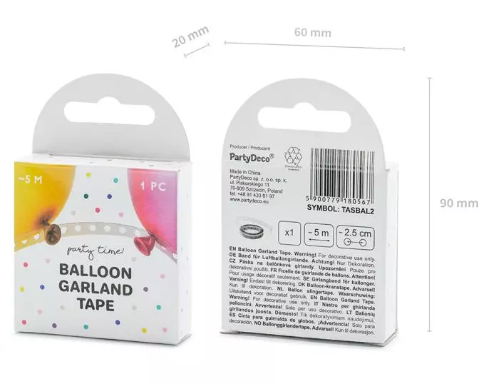 Partydeco Ballongirlande Band Transparent, 5 m , 1 Stk