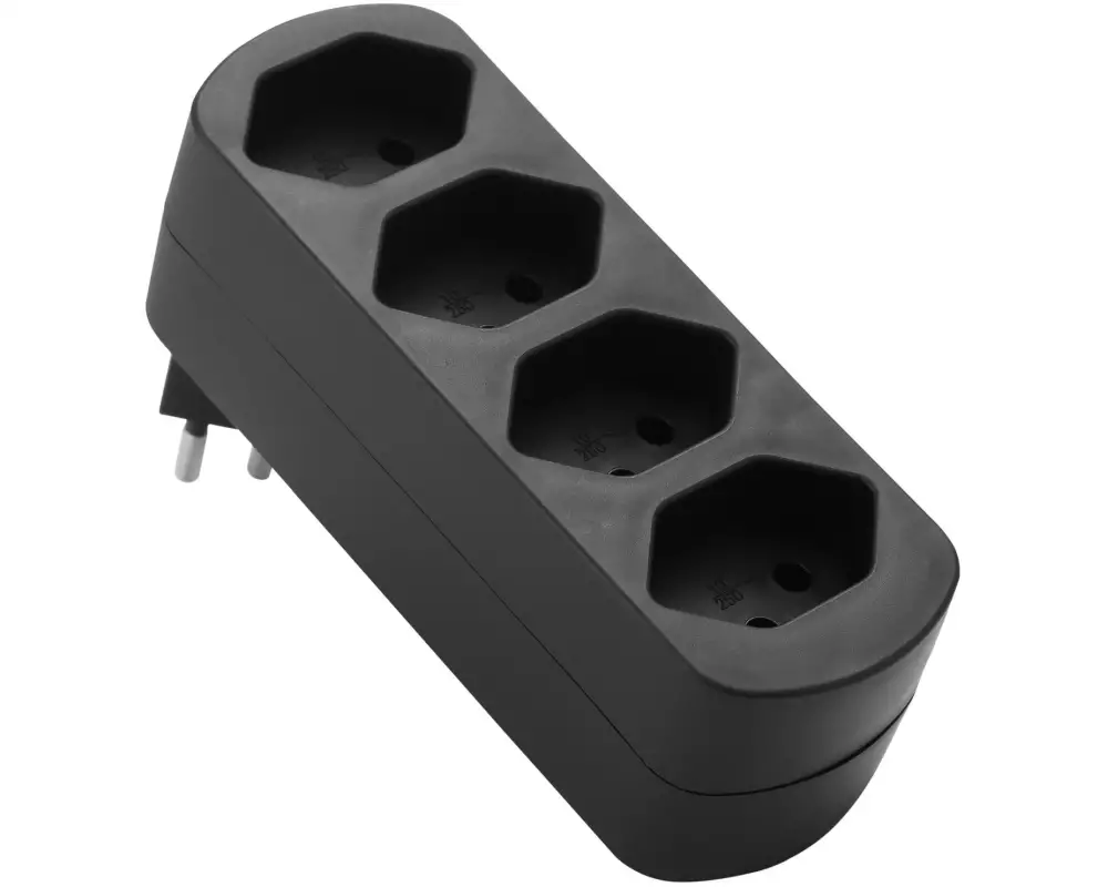 Schönenberger Abzweigstecker MOVE 4xT13 schwarz 270° drehbar (offen)