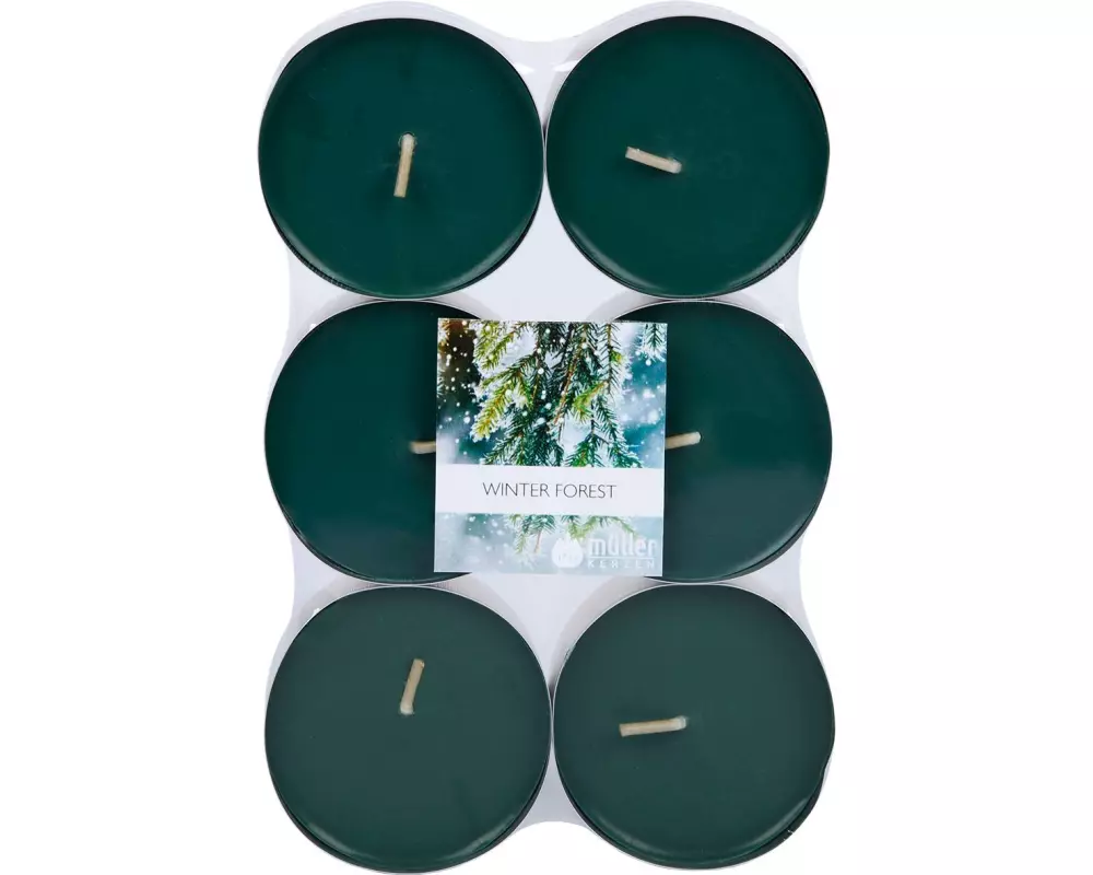 müller Kerzen Teelichter Maxi Winter Forest, Grün, 6 Stück