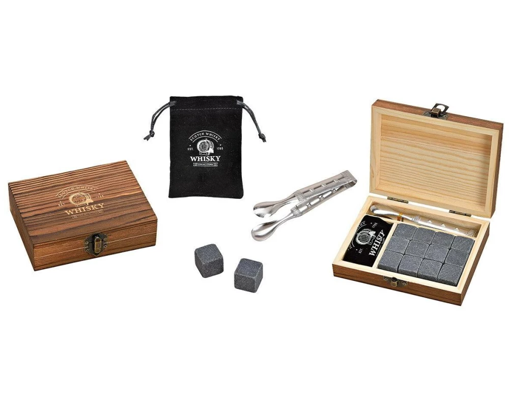 G. Wurm Whiskysteine in Holzbox 15-teilig, Grau