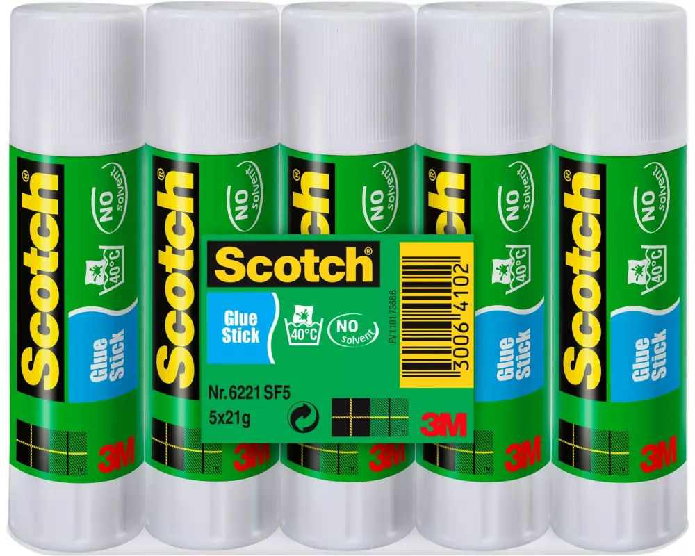 Scotch Klebestift-Set Permanent, 5 Stifte je 21 g Transparent
