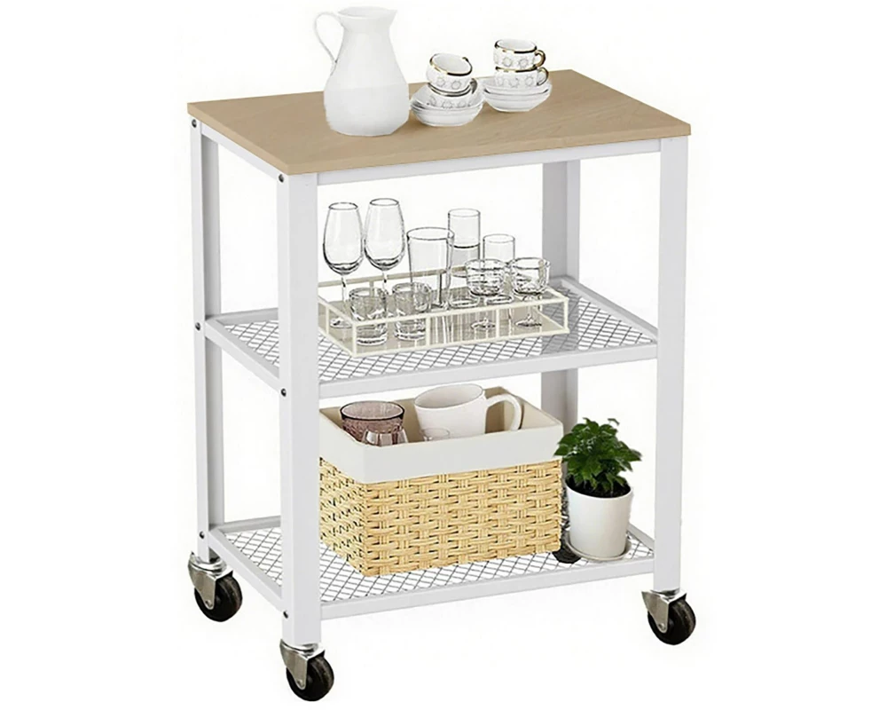 relaxdays Küchenwagen 77.5 x 60 cm Natur-Weiss