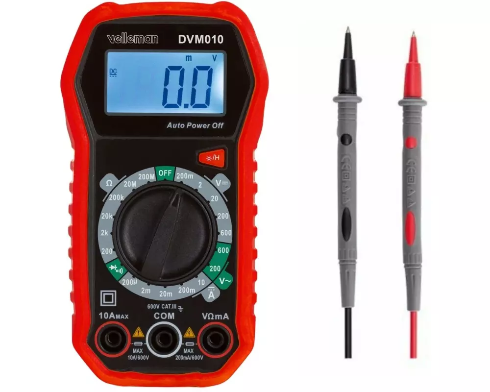 Velleman DVM010 CAT III 600 V, LCD-Display, Schwarz/Rot