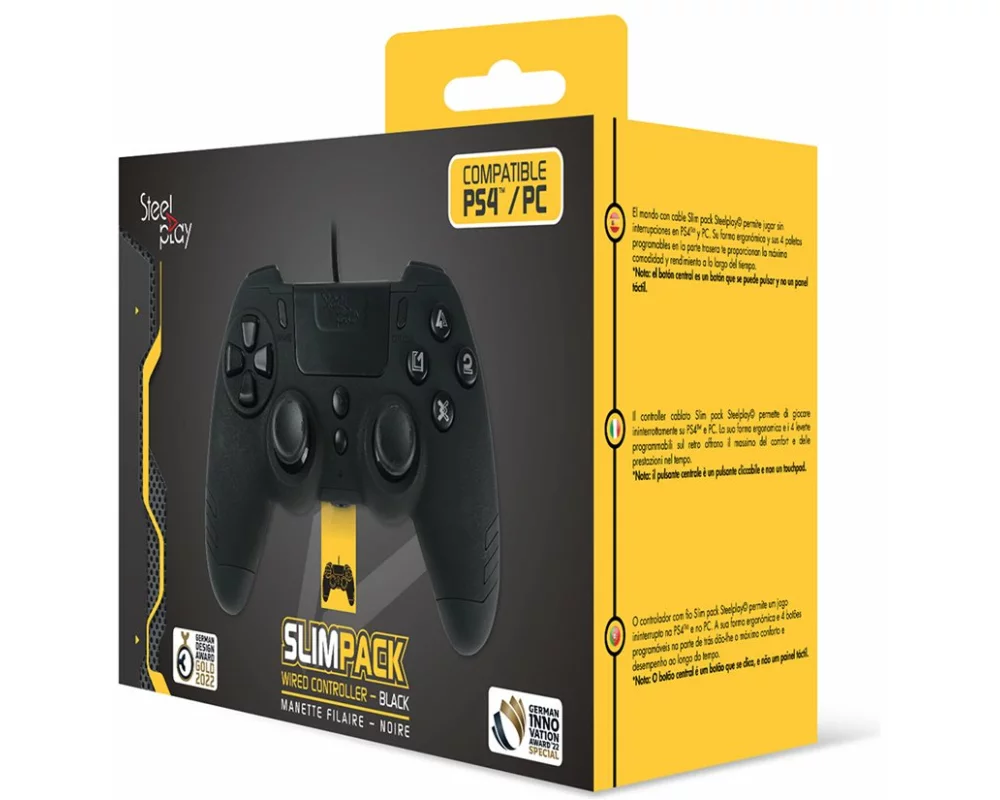Steelplay Slim Pack, Wired Controller, Ebony Black, Multi