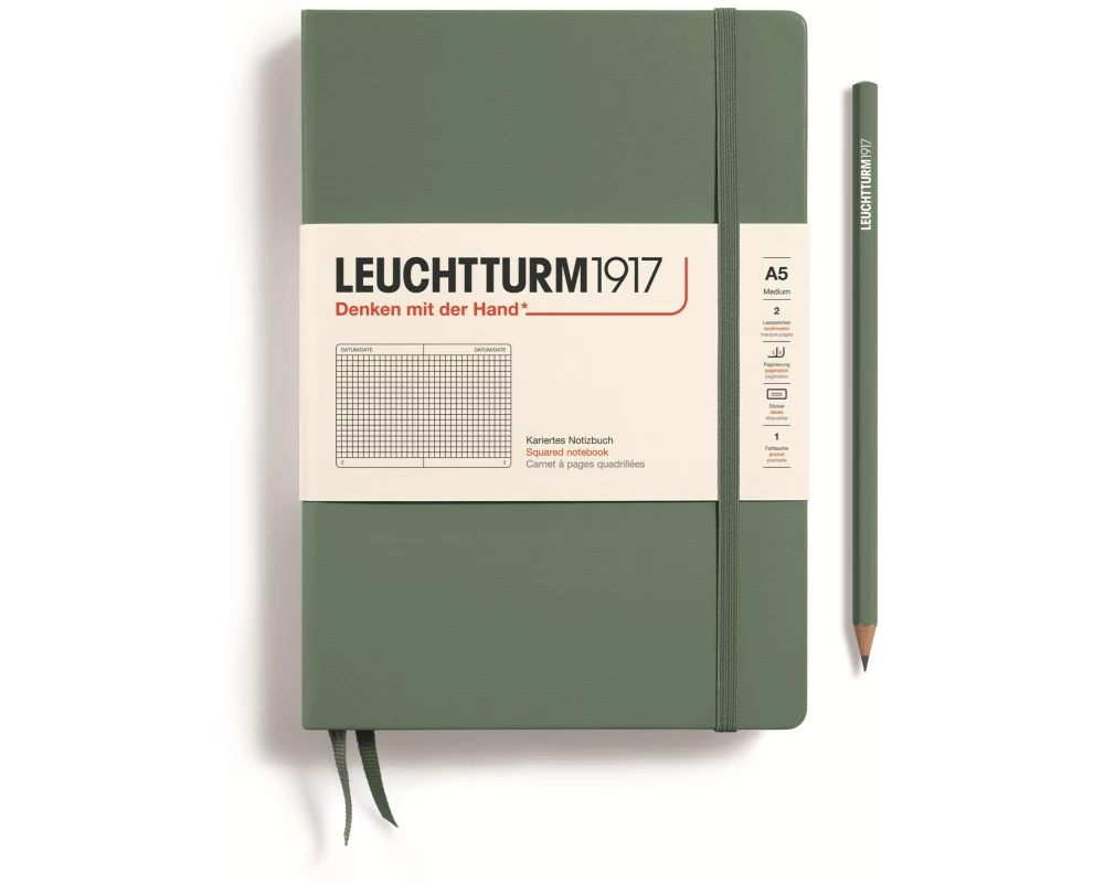 Leuchtturm Notizbuch Medium A5, Kariert, Olivgrün
