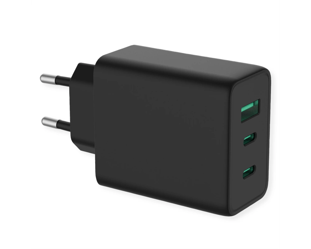 VALUE USB Charger mit Euro-Stecker, 3-Port (Typ-A, 2x Typ-C), 65W, GaN