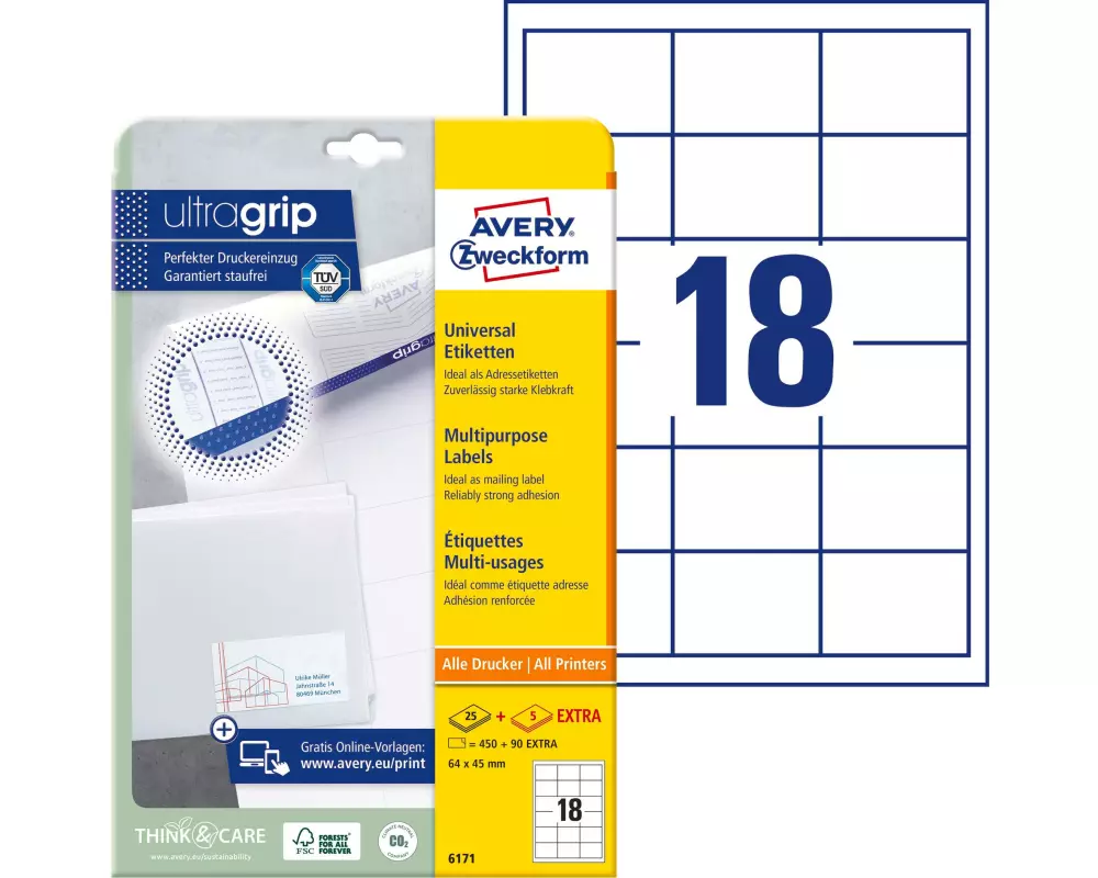 Avery Zweckform Universal-Etiketten 6171 64x45 mm, 30 Blatt