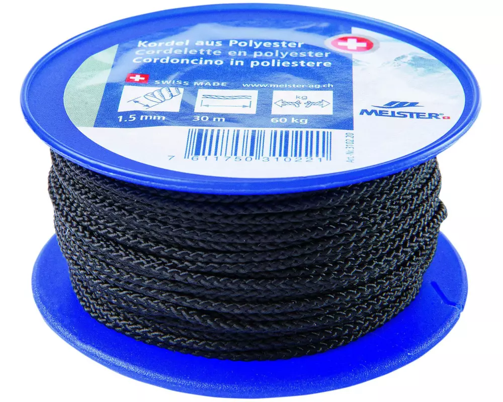 Meister Kordel Ø 1,5 mm, 30 m, 60 kg, Schwarz