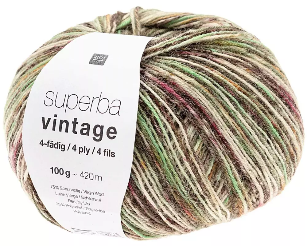 Rico Design Wolle Soft Vintage für Socken 4-fädig, 100 g, Braun; Grün