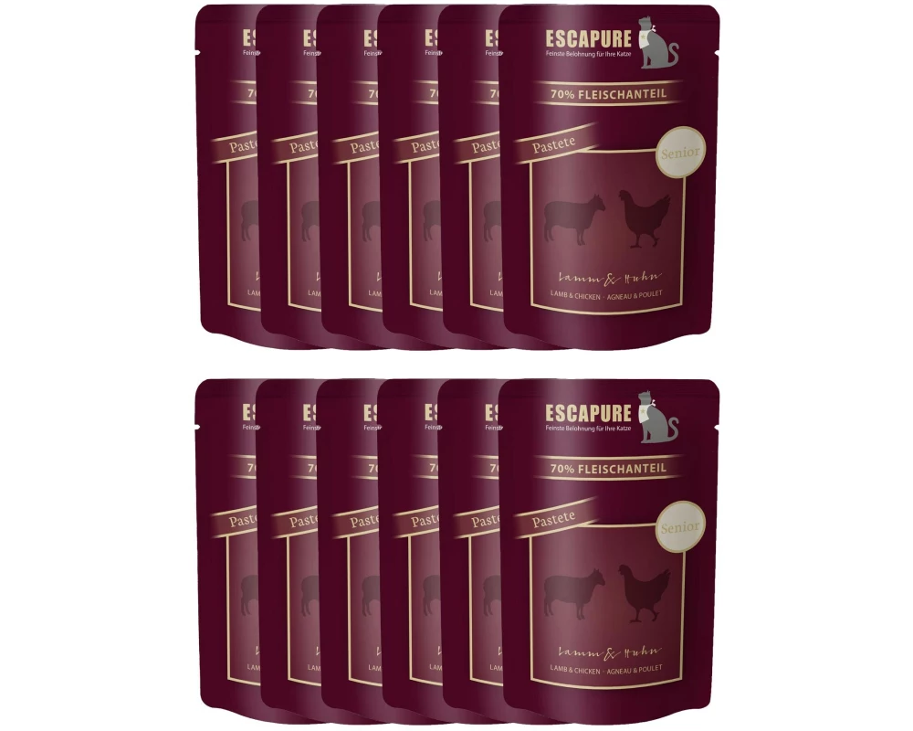 Escapure Nassfutter Pouch Senior Lamm & Huhn, 12 x 100 g