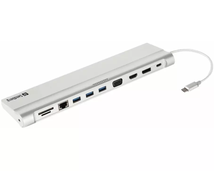 SANDBERG USB-C Docking Station, HDMI, DP, VGA, SD, USB, USB-C