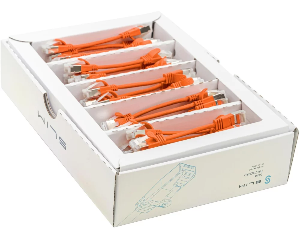 SLIM Slimpatchkabel RJ-45, Cat 6A, U/FTP, 0.1 m, Orange, 50-Pack