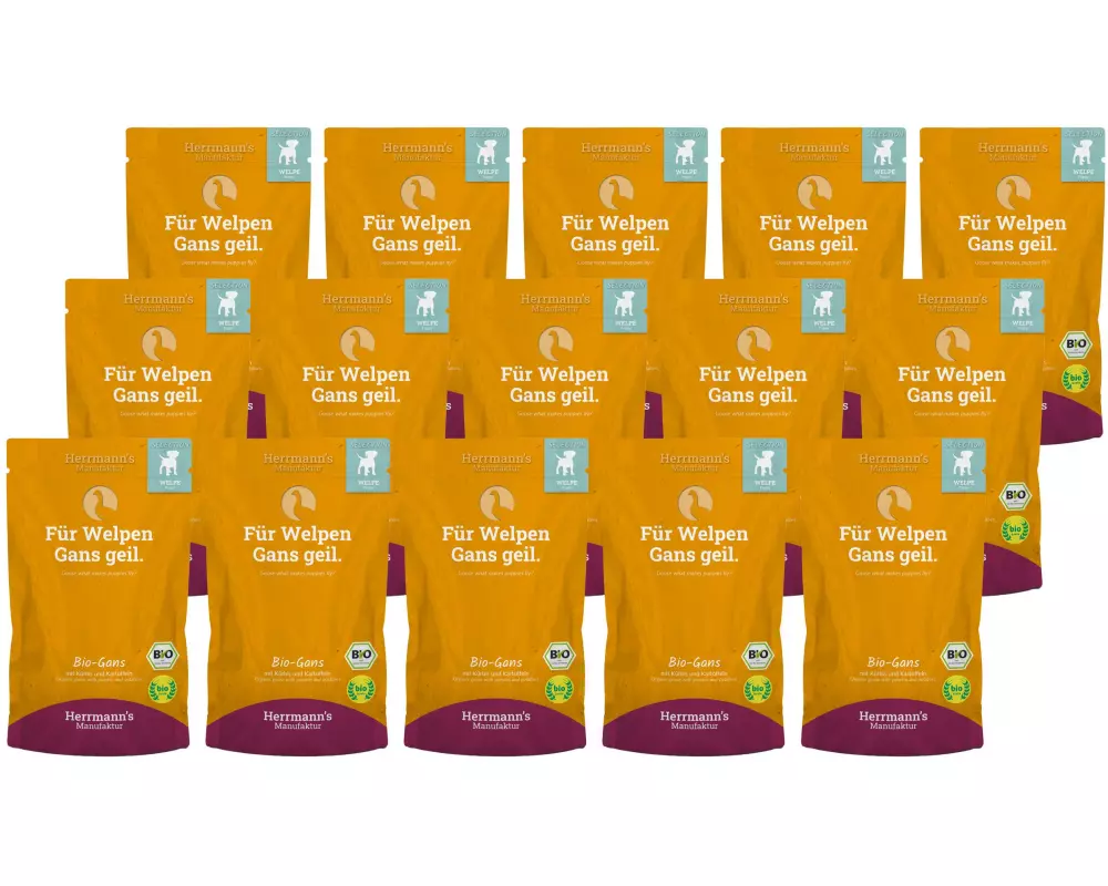 Herrmann's Nassfutter Welpe Bio Gans mit Spinat und Kartoffeln,15x150g