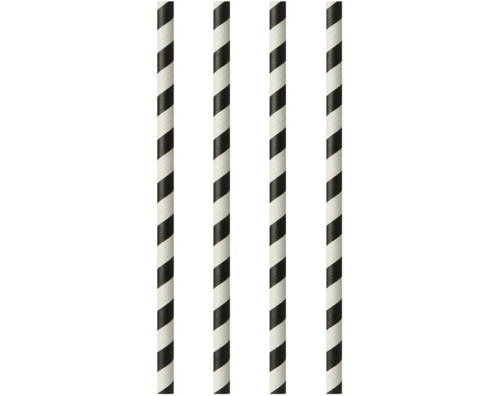 Papstar Strohhalm Stripes 20 cm D 6 mm 100 Stück, Schwarz/Weiss