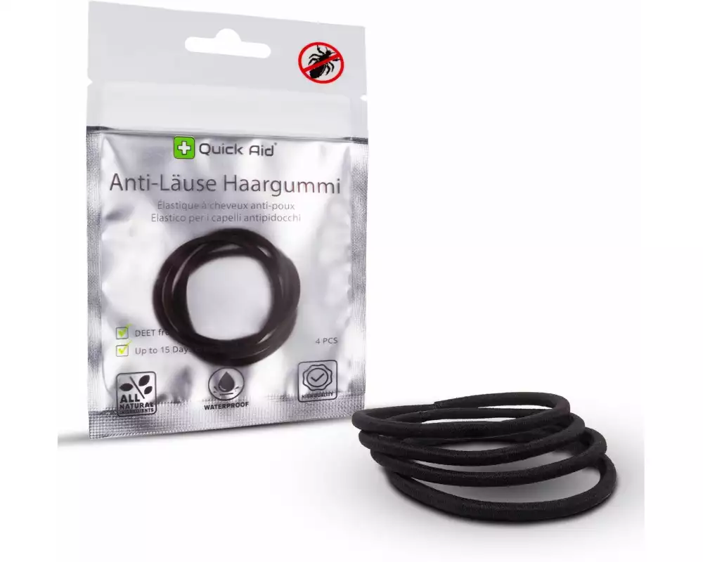 Quick Aid Insektenabwehr Anti-Läuse Haargummi schwarz 4 Stück
