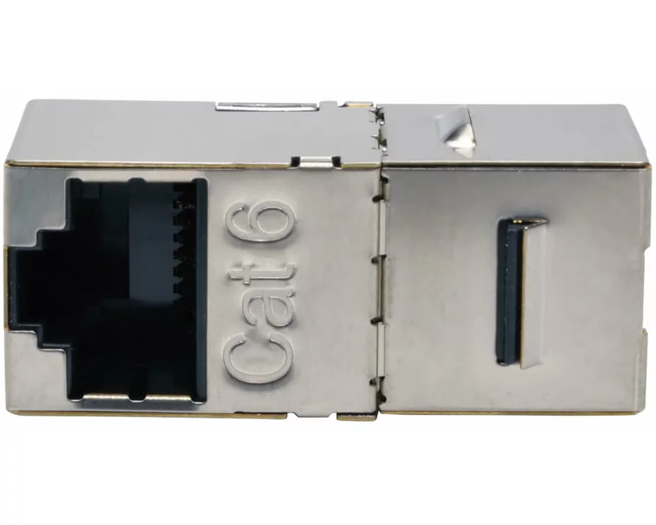 EATON TRIPPLITE Cat6 Straight-Through, Modular, Shielded, In-Line, Snap-In Coupler, with 90-Degree Down-Angled Port, RJ45, F/F