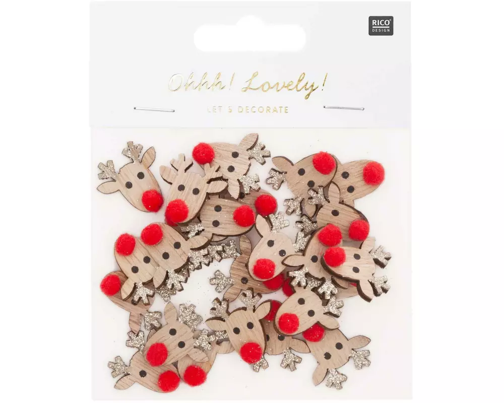 Rico Design Streudeko Rentier 24 Stück, Natur/Gold