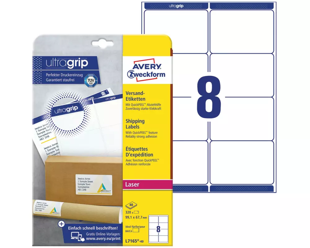 Avery Zweckform Versand-Etiketten Ultragrip 99.1 x 67.7 mm, 40 Blatt