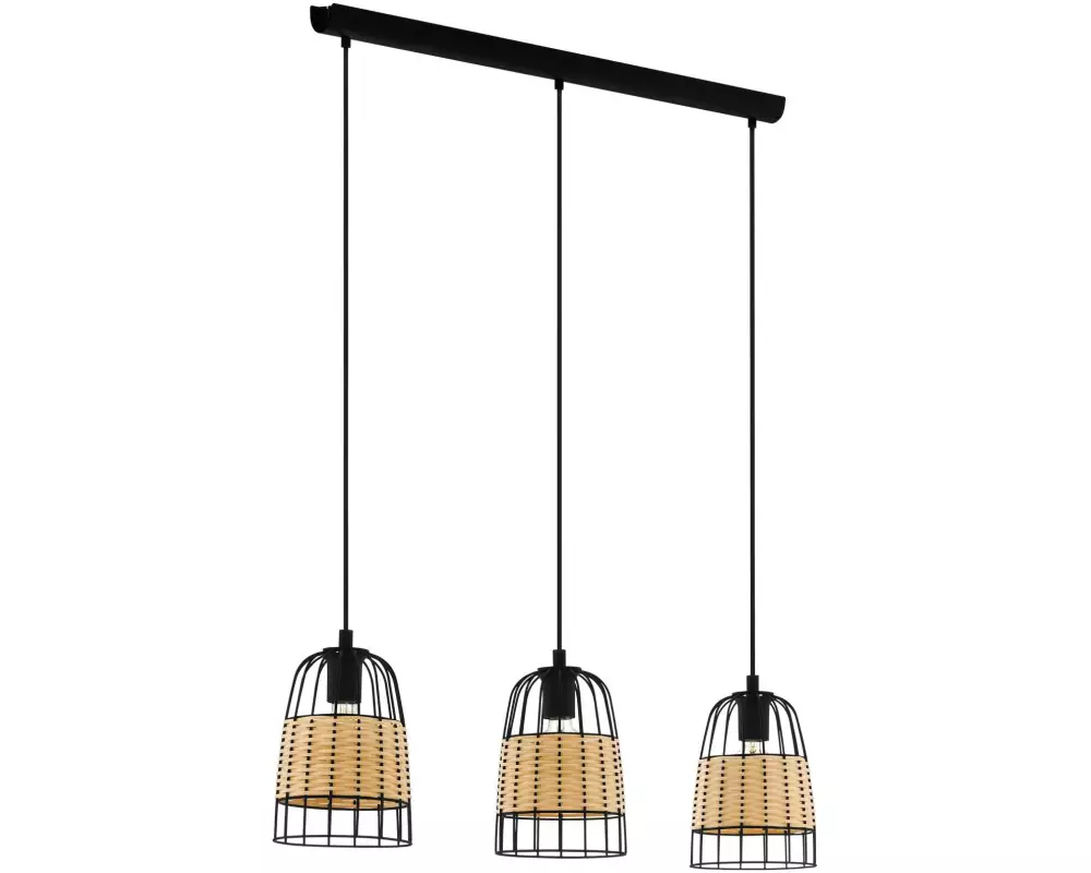 EGLO Leuchten Pendelleuchte ANWICK 3x E27, Schwarz/Natur