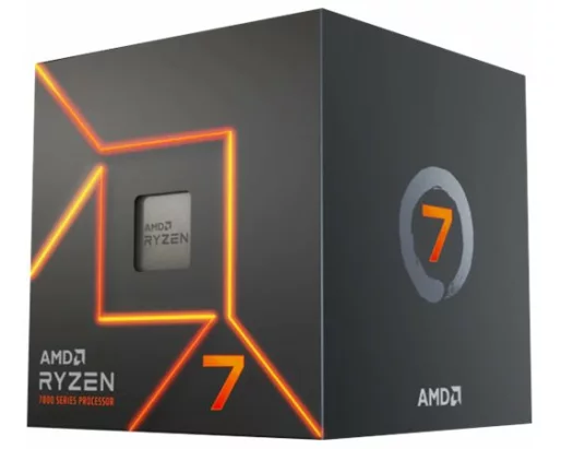 AMD Ryzen 7 7700. Processor family: AMD Ryzen 7, Processor socket: Socket AM5, Processor lithography: 5 nm. Memory channels: Dual-channel, Maximum internal memory supported by processor: 128 GB, Memory types supported by processor: DDR5-SDRAM. On-board graphics card model: AMD Radeon Graphics, On-board graphics card base frequency: 2200 MHz. Market segment: Desktop, Supported instruction sets: AES, AVX, AVX 2.0, AVX-512, MMX, SSE, SSE2, SSE3, SSE4.1, SSE4.2, SSSE3, Compatible operating systems: