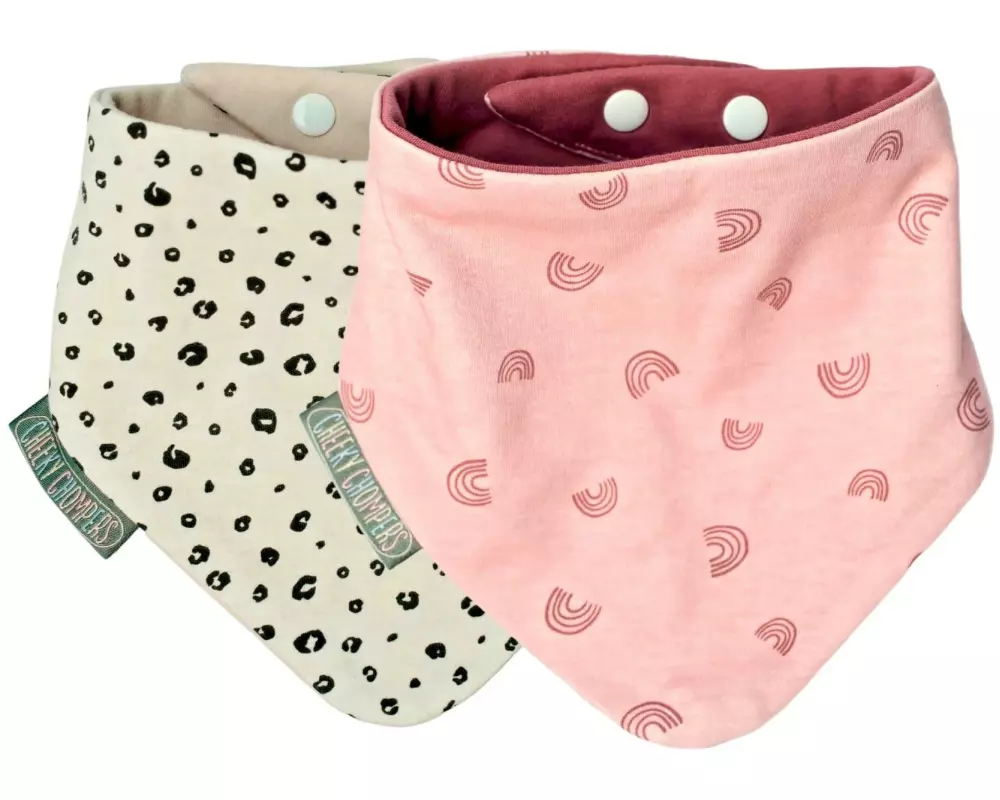 Cheeky Chompers Lätzchen Neckerbib Leopard Spot und Rainbow Rose 2er Pack