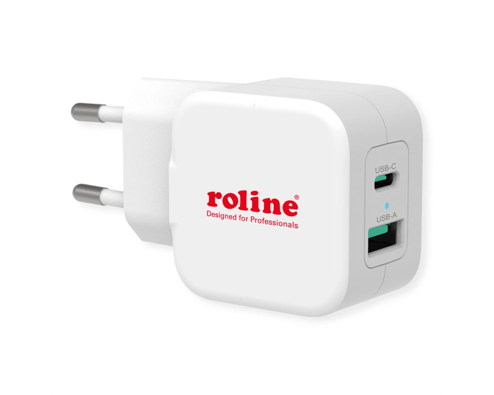 ROLINE USB Charger mit Euro-Stecker, 2 Port (Typ-A QC3.0, Typ-C PD), 20W