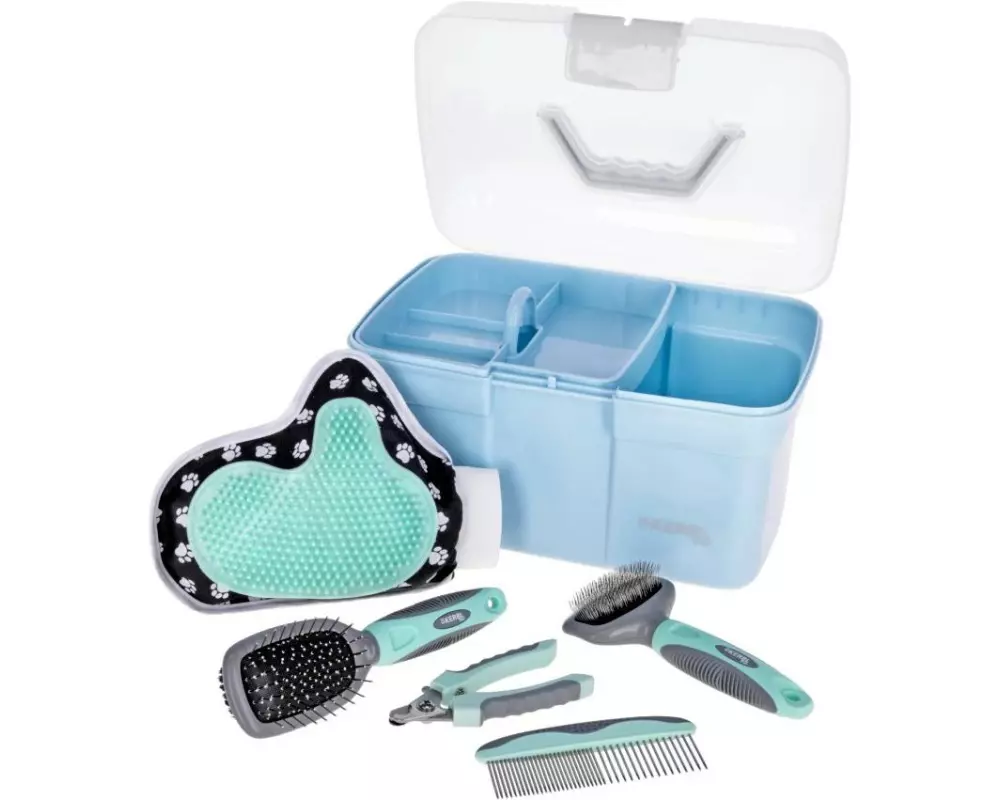 Kerbl Pflegebox befüllt Blau, 30 x 20 x 19 cm