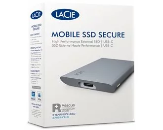 LaCie Mobile SSD, 2TB, Secure, USB-C, USB 3.0, Space Gray