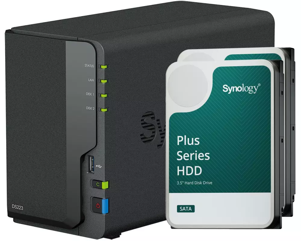 Synology NAS DiskStation DS223, 2-bay Synology Plus HDD 12 TB