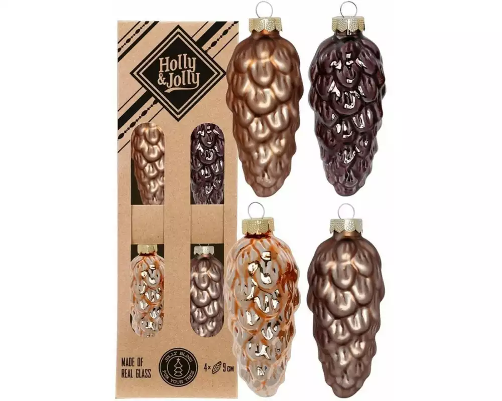 Holly & Jolly Weihnachtskugel Zapfen Elegant Lounge 4 Stück, 9 cm