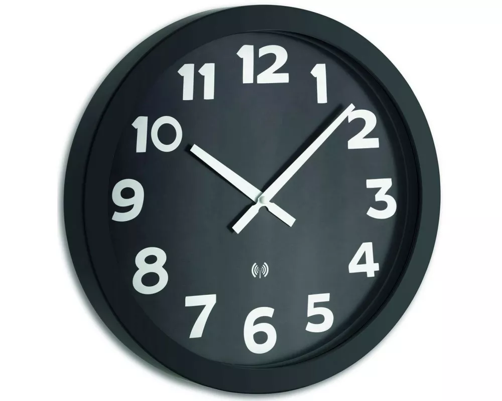 TFA Dostmann Funk-Wanduhr XL mit Metallrahmen 40 cm, Schwarz/Silber