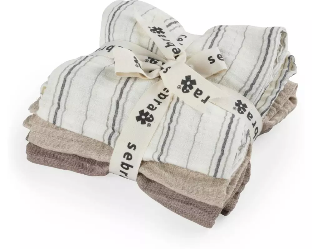 sebra Mulltuch Nuscheli 3-er Set Cream Stripe, 75 cm x 75 cm