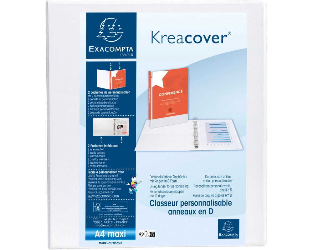 EXACOMPTA Ringbuch Kreacover 6.4cm 51843E weiss A4+