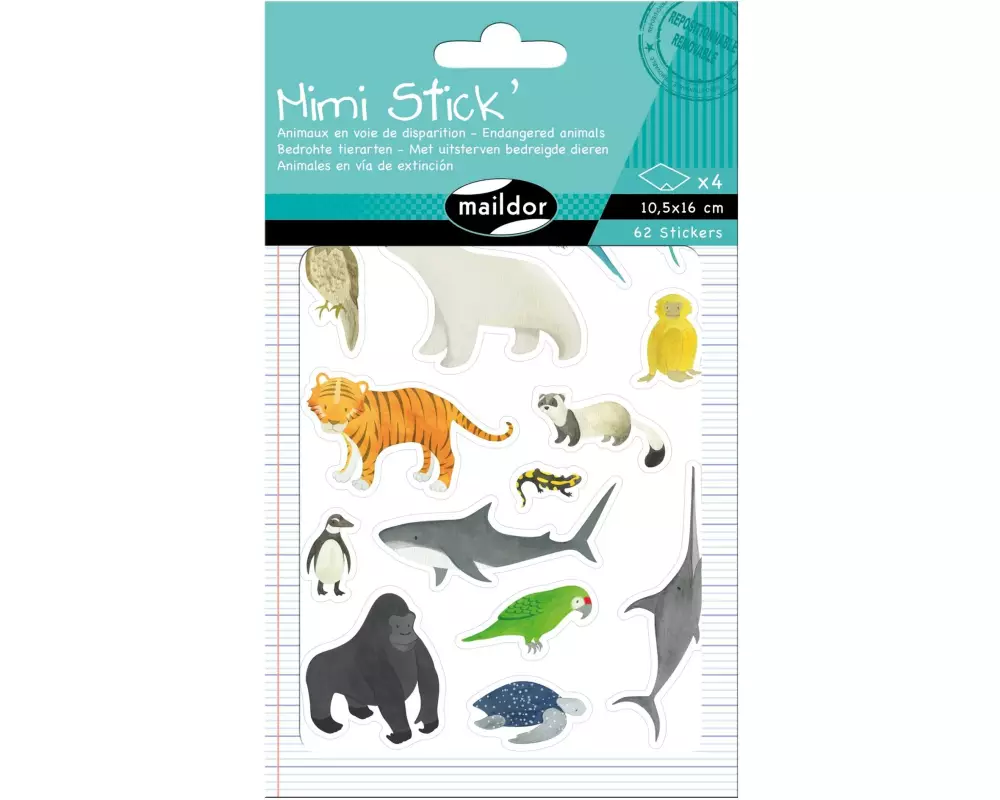 Clairefontaine Motivsticker Mimi bedrohte Tierarten 4 Bogen