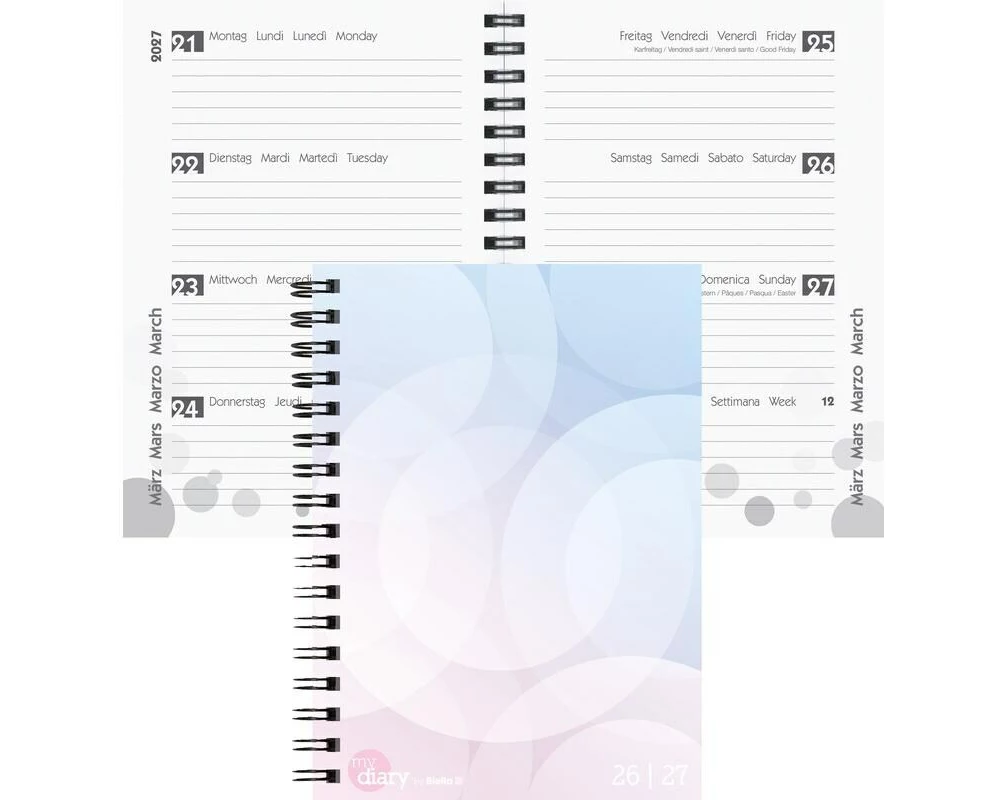 Biella Schulagenda mydiary Wire-O 2026/27 Pastell, 12 x 16.5 cm