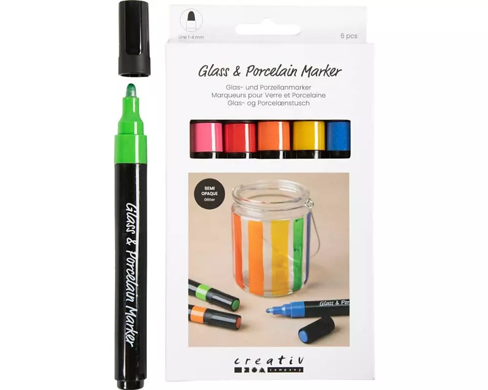 Creativ Company Glas- und Porzellanmarker 1-4 mm, Mehrfarbig