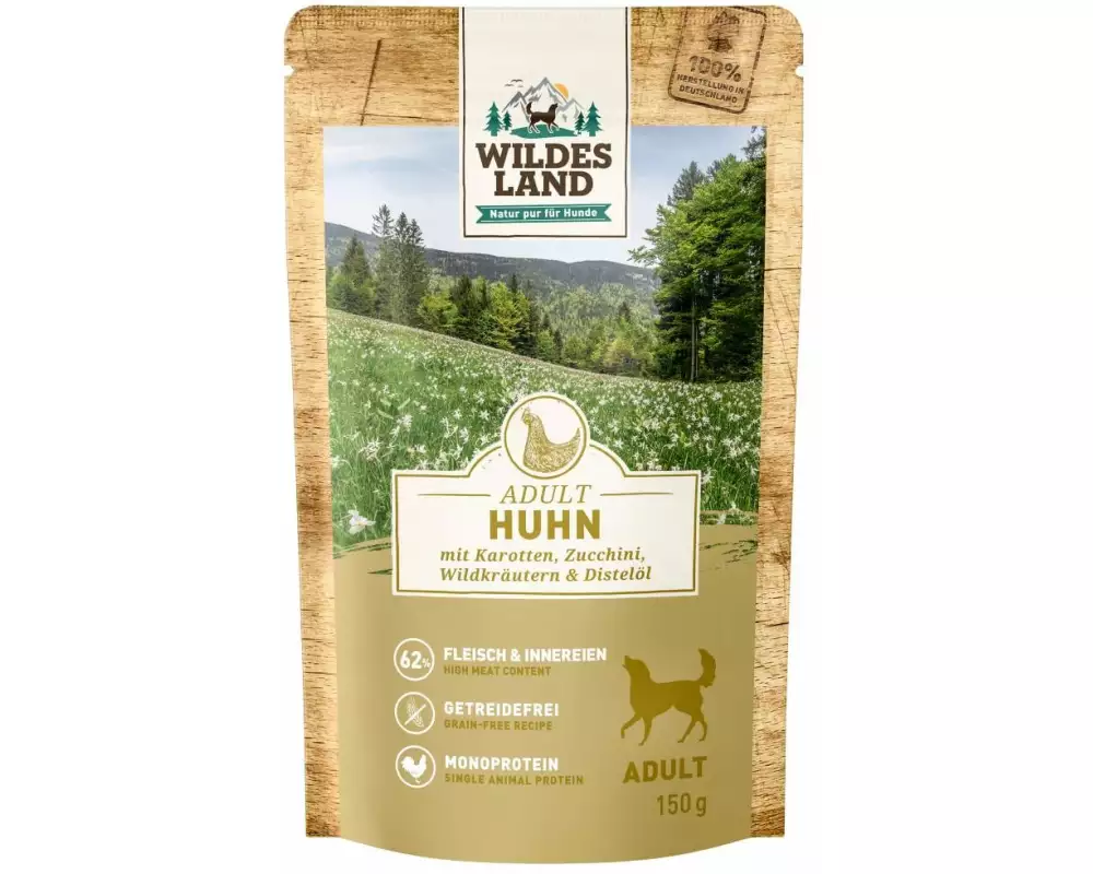 Wildes Land Nassfutter Huhn mit Karotten, Zucchini & Wildkräutern, 150g