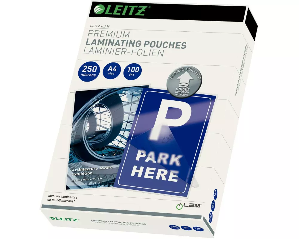 Leitz Laminierfolie Premium A4, 250 µm, 100 Stück, Glänzend