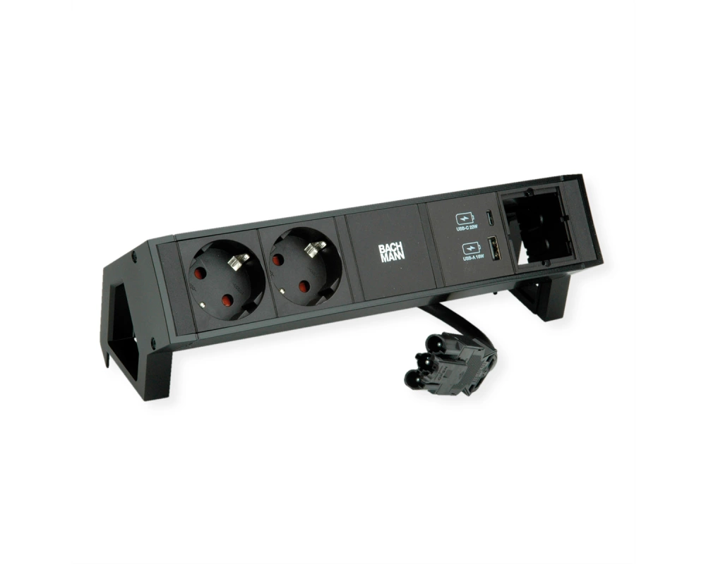 BACHMANN DESK2 2xSchutzkontakt USB A&C, USB Charger 22W 1xABD 0,2m GST18 Schwarz