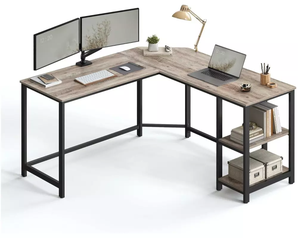 VASAGLE Eckschreibtisch Greige Grau/Schwarz 138 cm