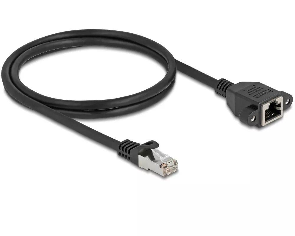 Delock Patchkabel Verlängerungskabel Cat 6A, S/FTP, 1 m, Schwarz