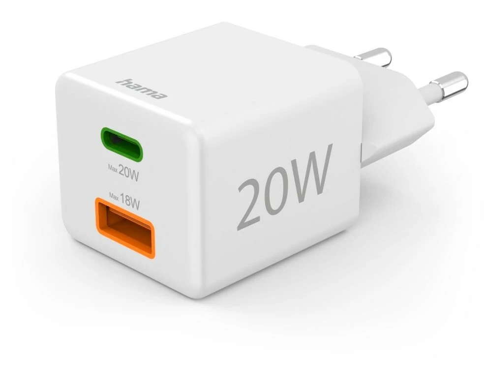 Hama USB-Wandladegerät Gan charger USB-A USB-C 20 W Weiss