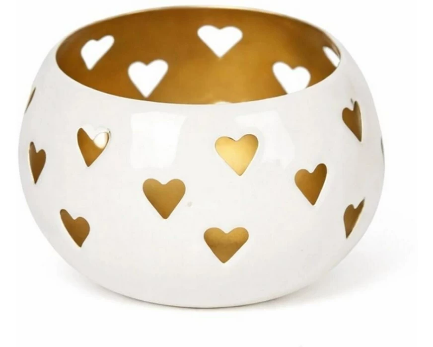 CHALET Windlicht Kugelherz 10 x 10 x 7.5 cm, Weiss
